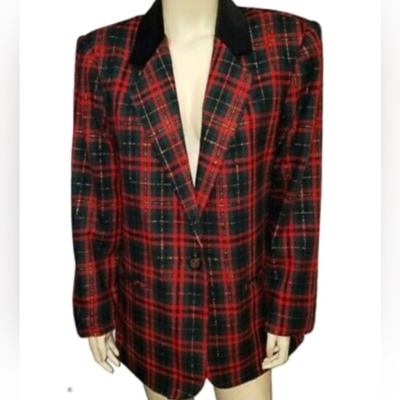 Vintage tartan blazer velvet collar - Picture 2 of 4
